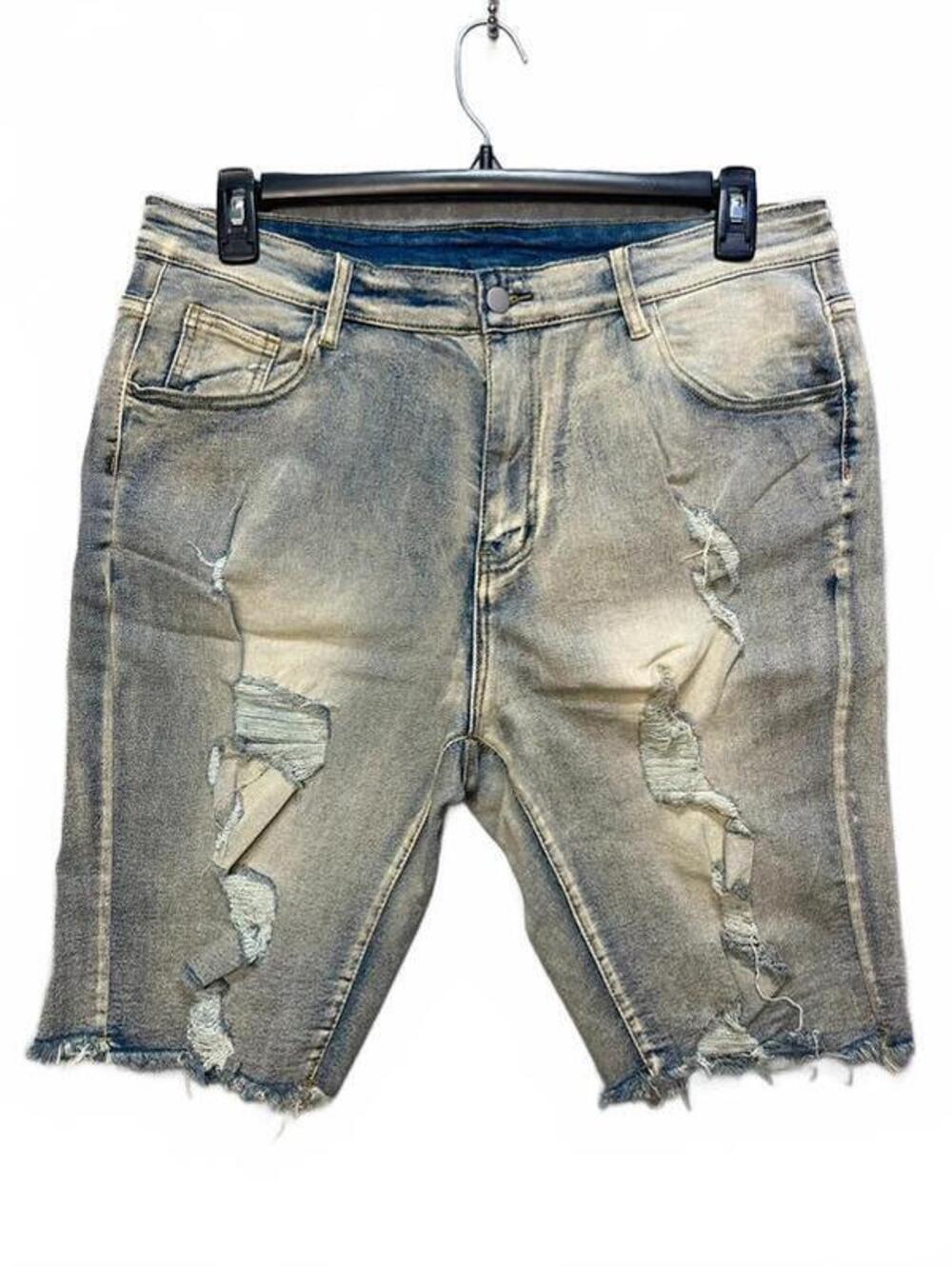 Manfinity Mens Distressed Ripped Denim Shorts Light Wash Size 38